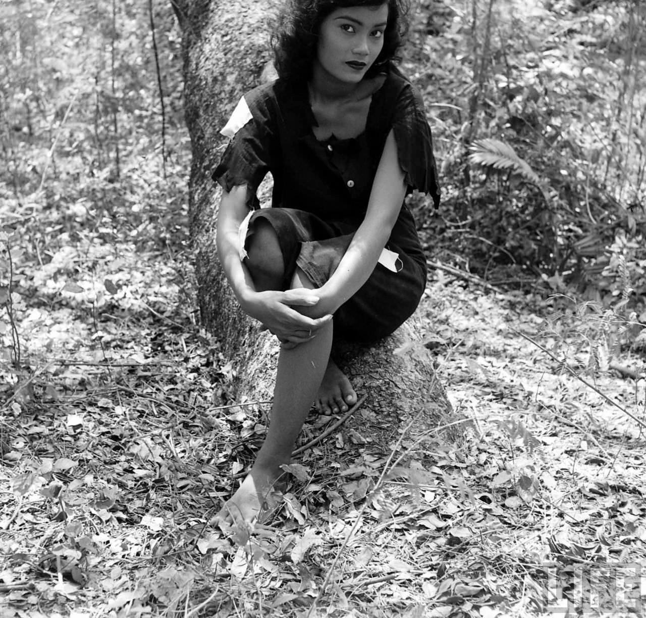 Stunning Portraits of a Beautiful Bangkok Girl in the Garden, 1950s