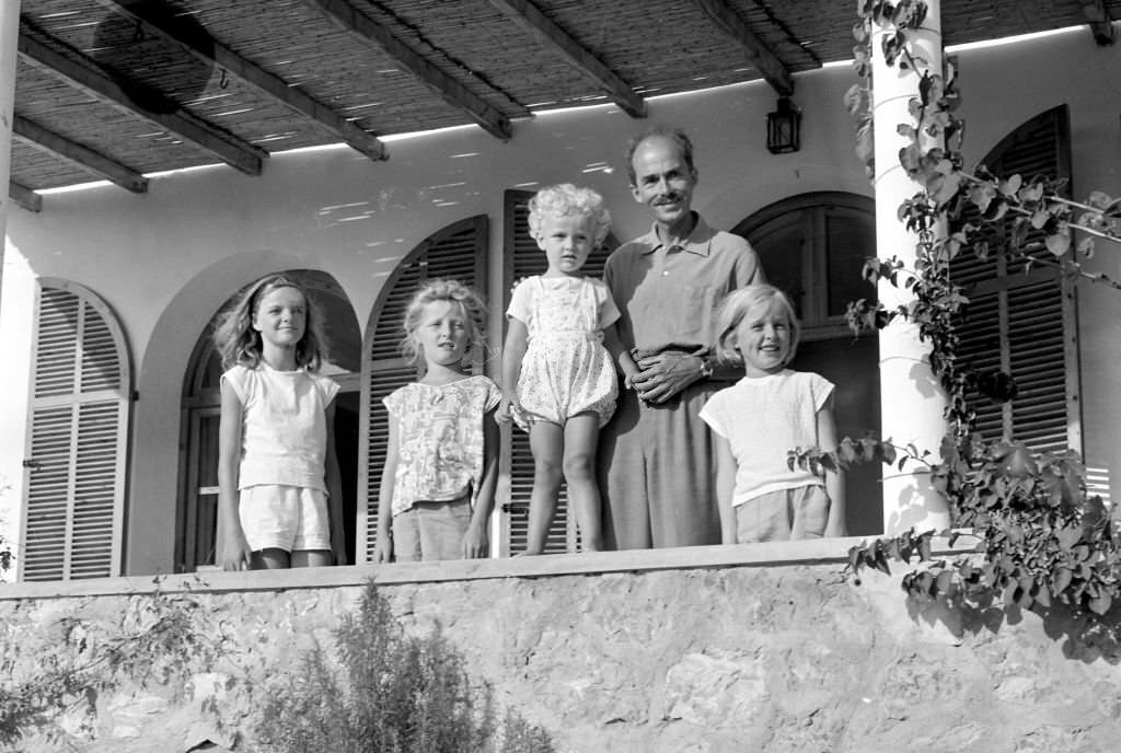 Otto von Habsburg with children, 1964, Benidorm, Valencian Community, Spain.