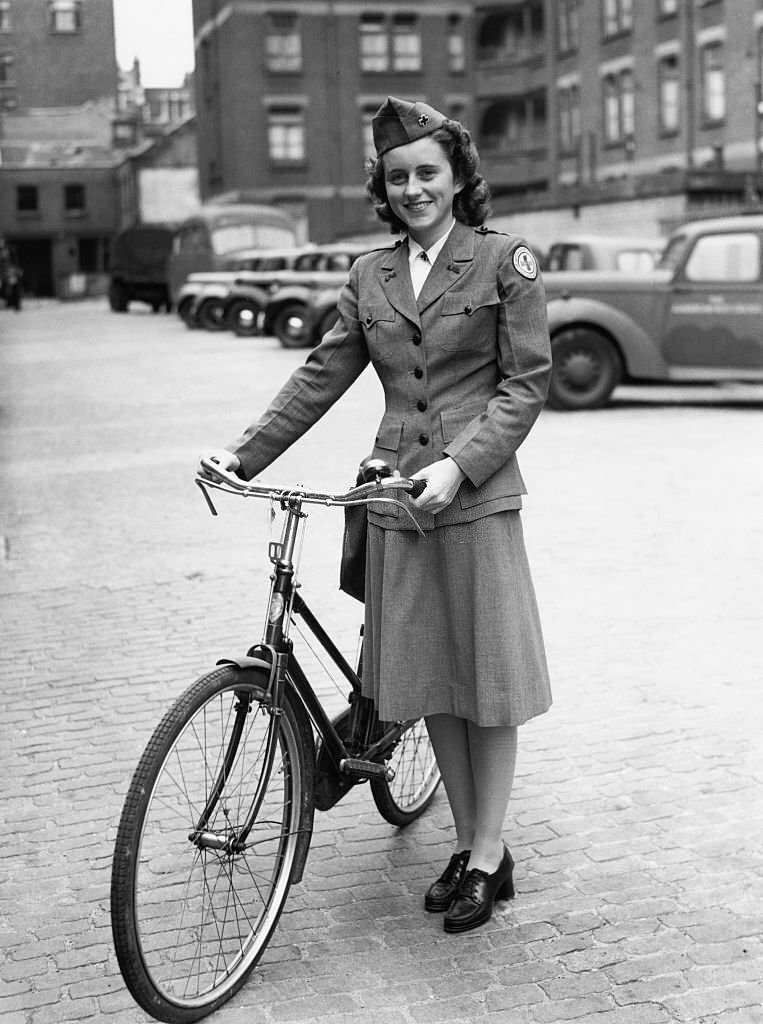 Kathleen Kennedy later Kathleen Cavendish, Marchioness of Hartington, whilst working for the American Red Cross in London, 1943.