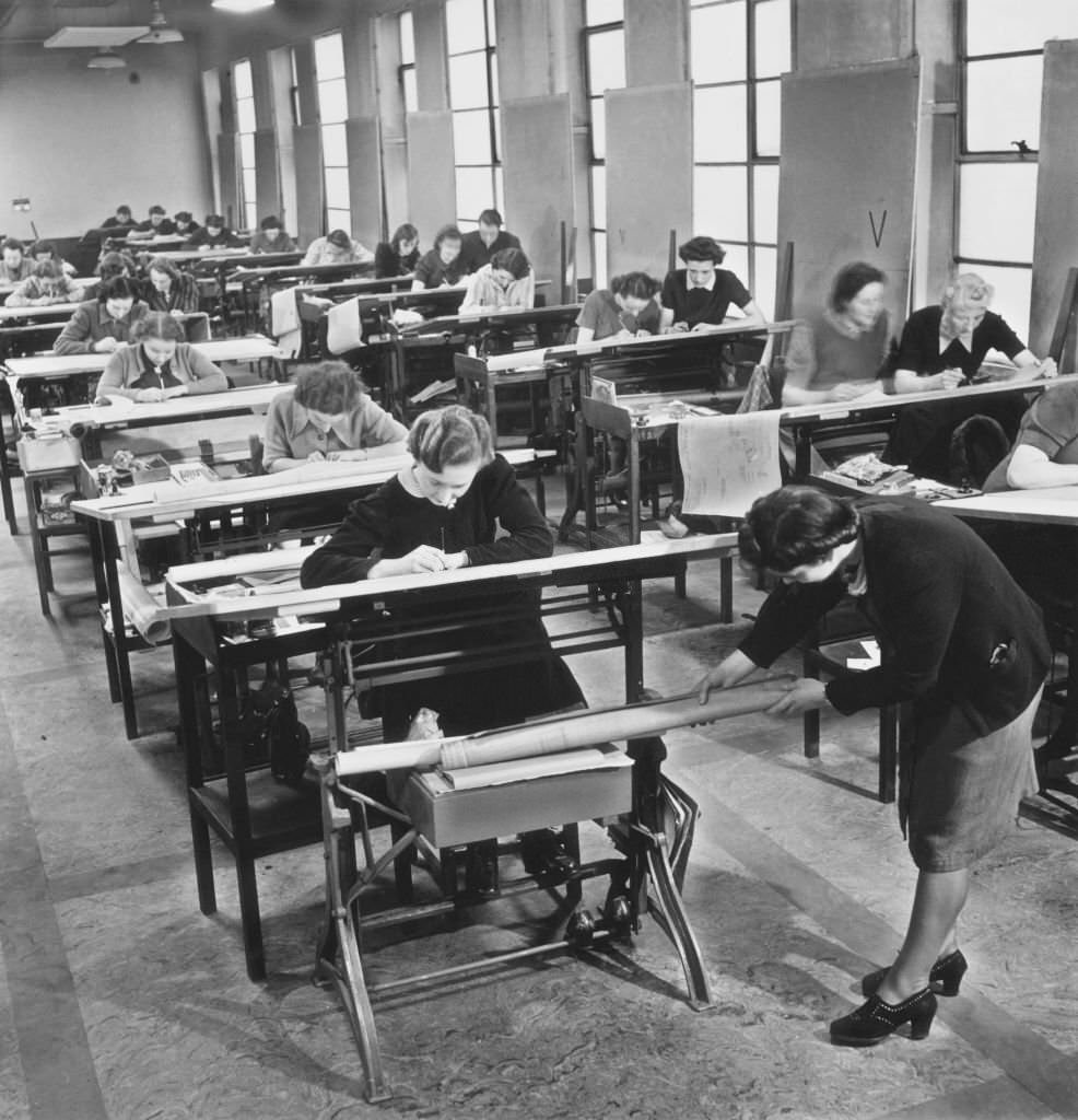 Female workers in the Tracing Office at an Avro factory in Greater Manchester, 16th March 1942