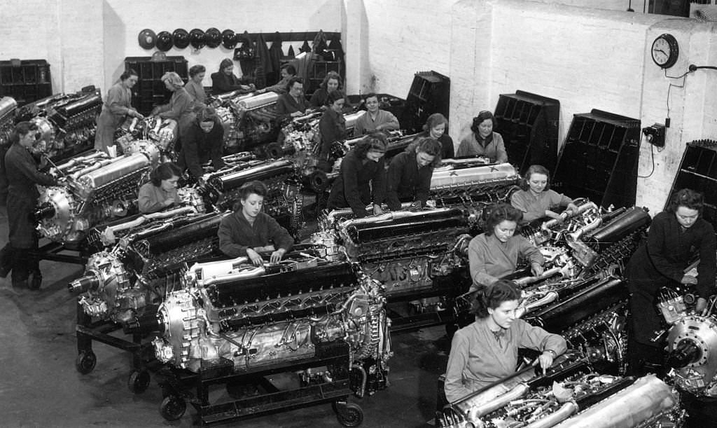 Rolls Royce Merlin engines being made at a factory in the Northwest of England, 2nd March 1942