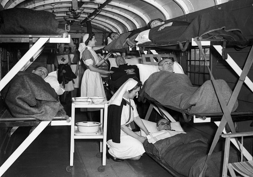 Many trains in Britain, called "casualty evacuation trains," have been converted to mobile hospitals during World War II.