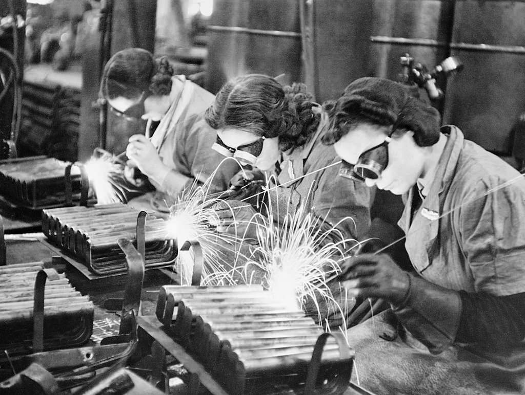 Women in Industry in Britain during the Second World War, Women welders making stirrup pump handles during the Second World War, 1939.
