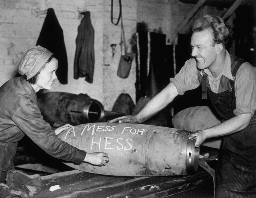 A typical message chalked on bombs at munitions factories throughout Britain, 1939