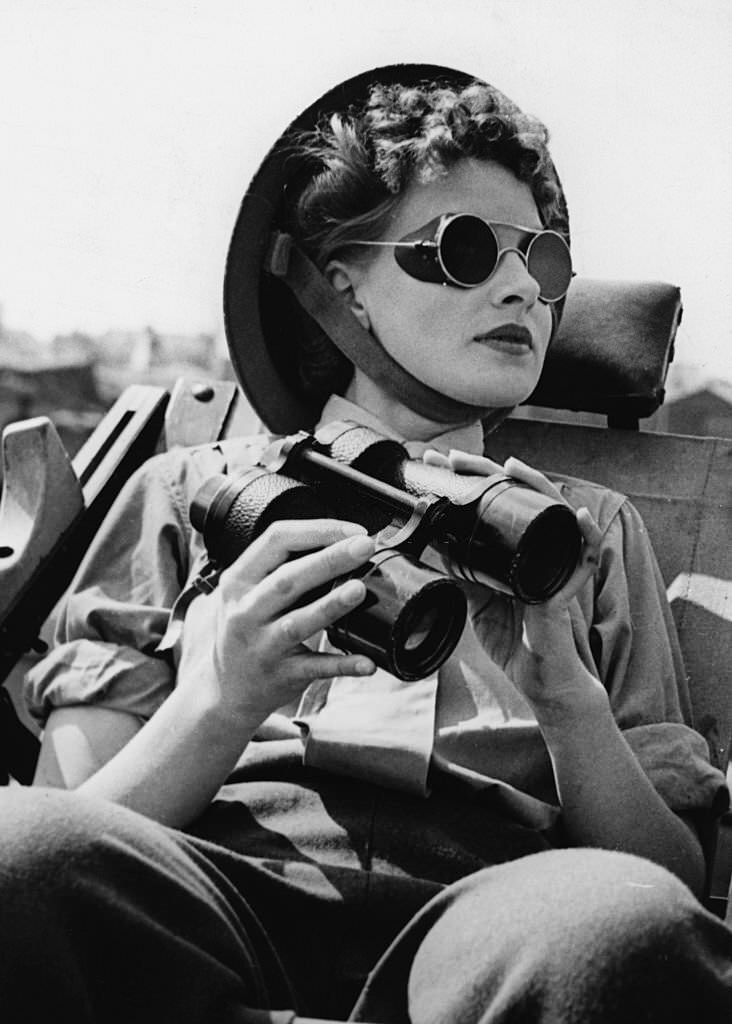 Miss Parker, a member of the Auxiliary Territorial Service, on duty as an enemy aircraft spotter near London, 1943.