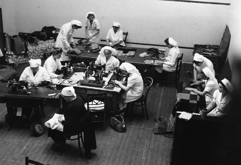 Women at work at the Central Hospital Supply Service.