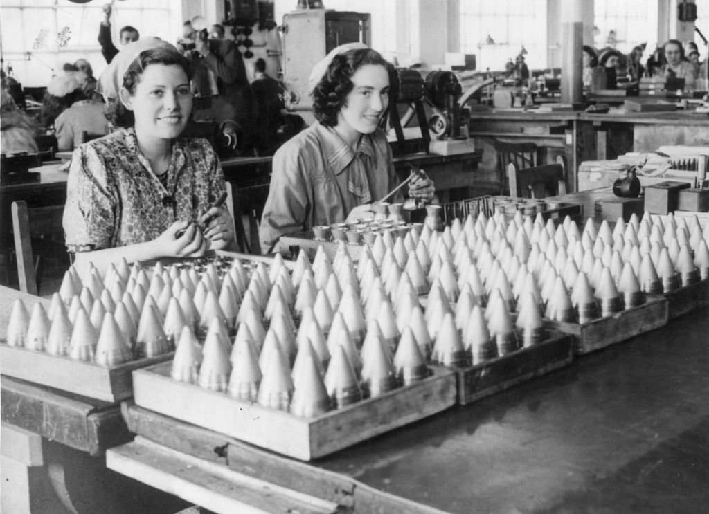 January 1941: Women factory workers during World War II.