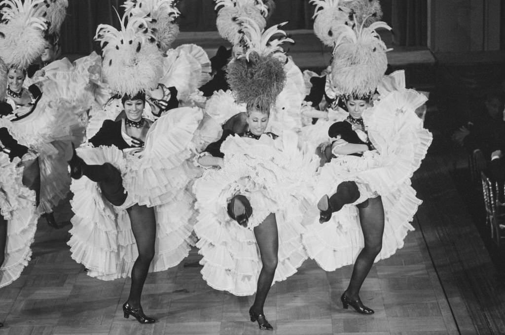 The famous 'French cancan' on the stage of the 'Bal Tabarin' before its final closing, in Paris, 1966