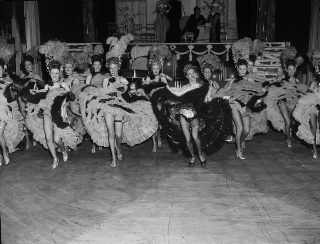 French-style can-can dancers, 1950.