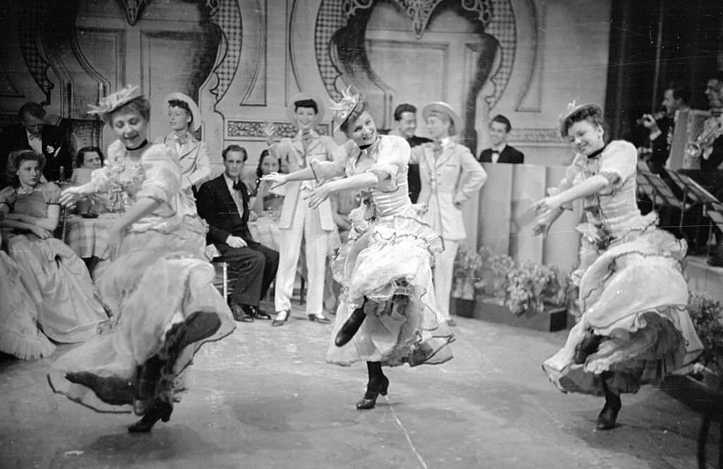 One of France's most famous revue dance-teams, the Ballet Avila comes from Paris to Alexandra Palace in London, 1948