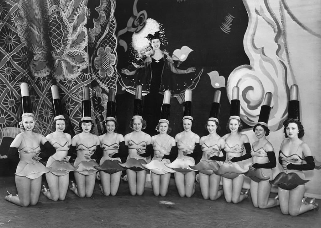 Chorus line from the 'Folies de Can-Can' at the Prince of Wales theatre, London, 1938