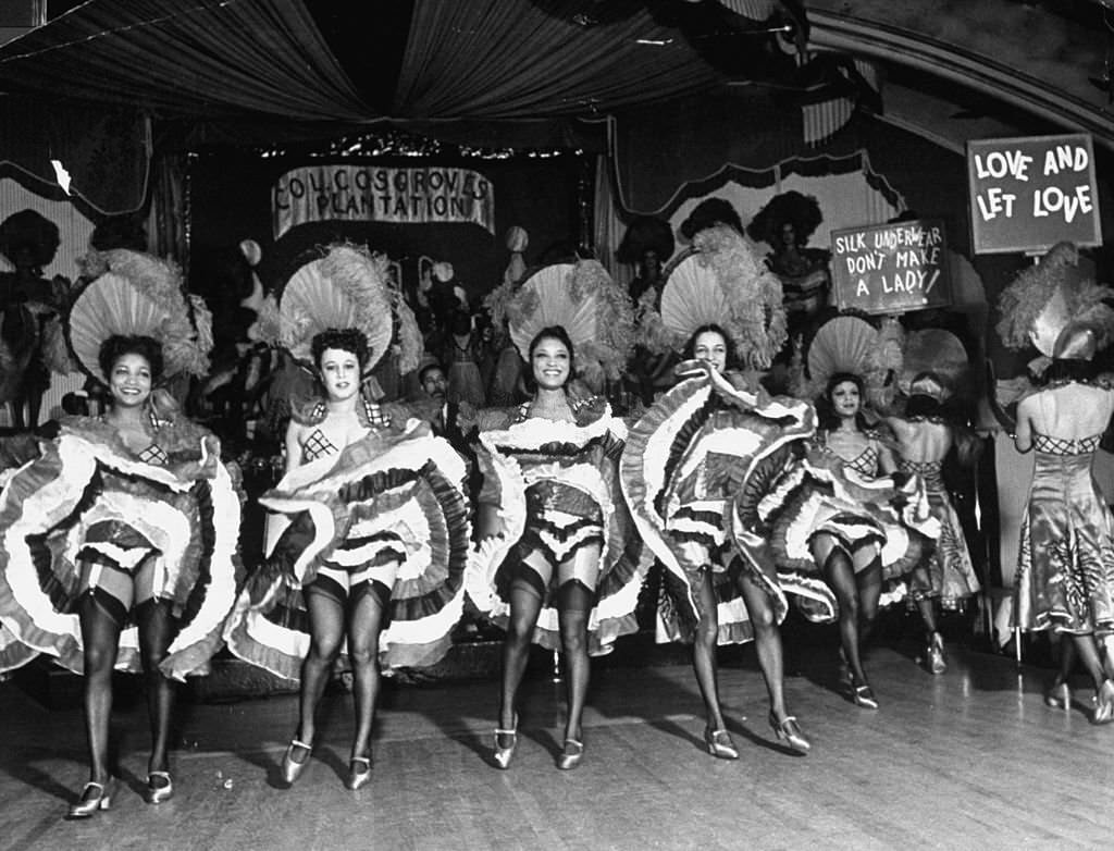 A chorus line dancing the cancan at the Cotton Club.