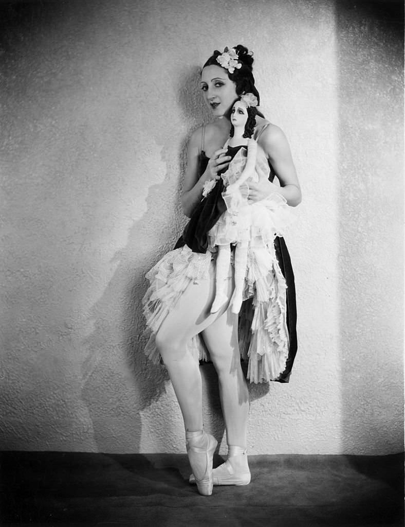 Ballerina Alexandra Danilova of the Ballet Russe de Monte Carlo, as then can-can dancer appearing in 'La Boutique Fantasque' at Covent Garden, London, 1920s