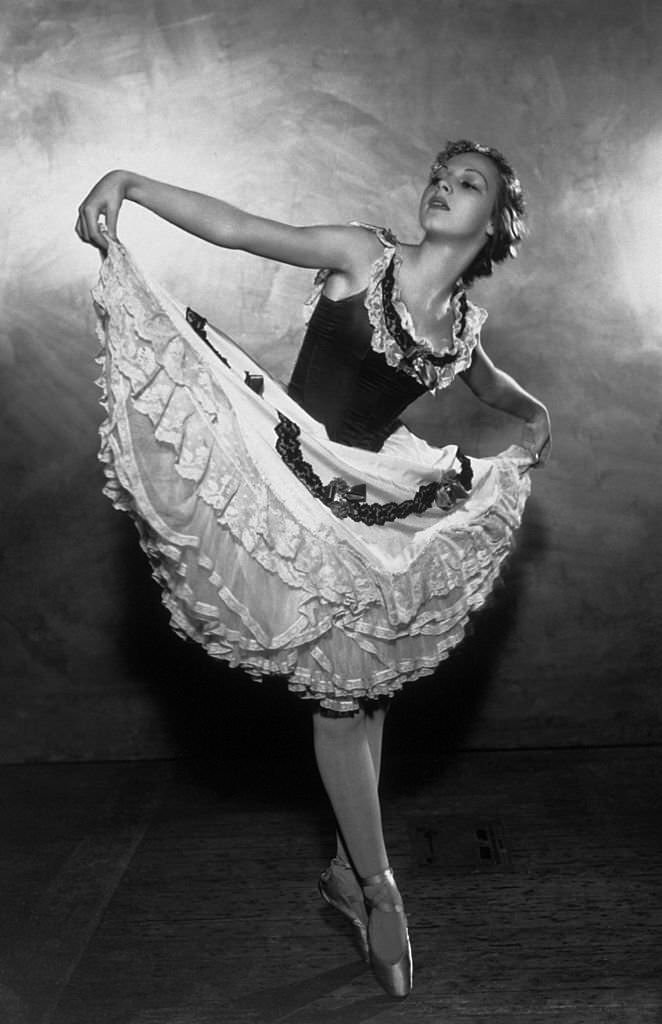 A Russian ballet dancer, as the can-can dancer in Leonid Massine's ballet 'La Boutique Fantasque', at Covent Garden, London, 1934