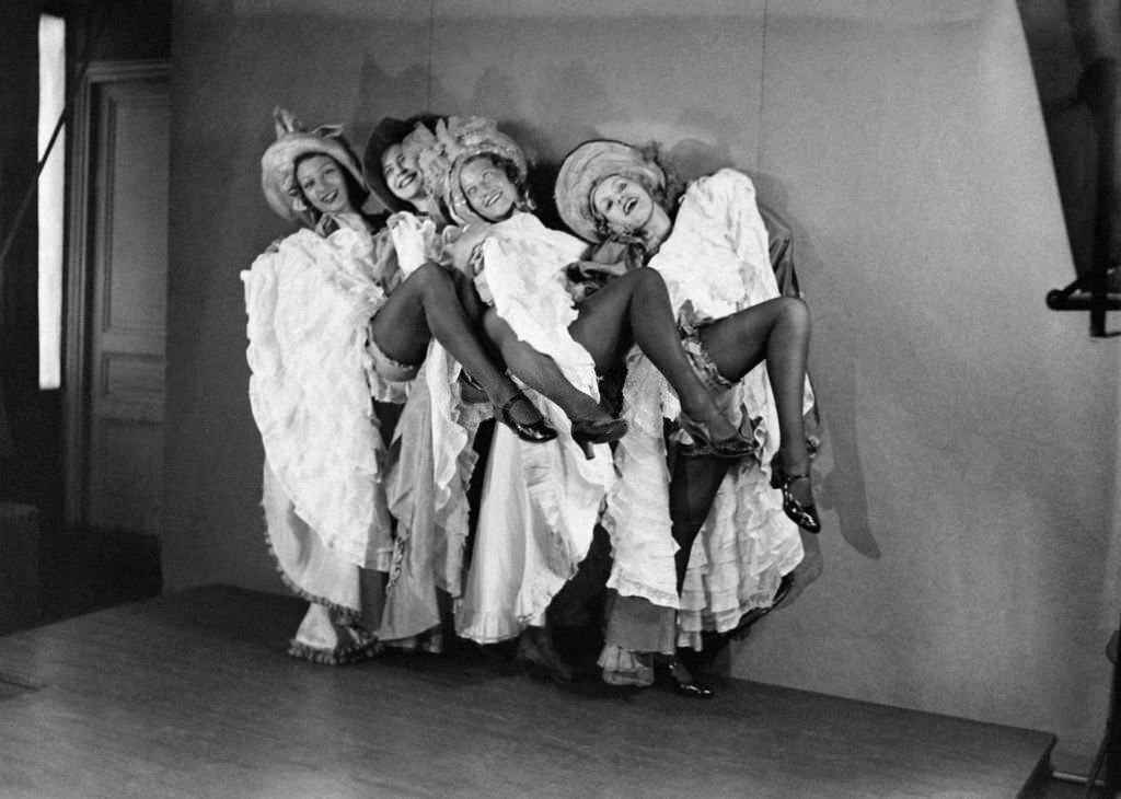 French cancan dancers in a cabaret, in Paris, 1933