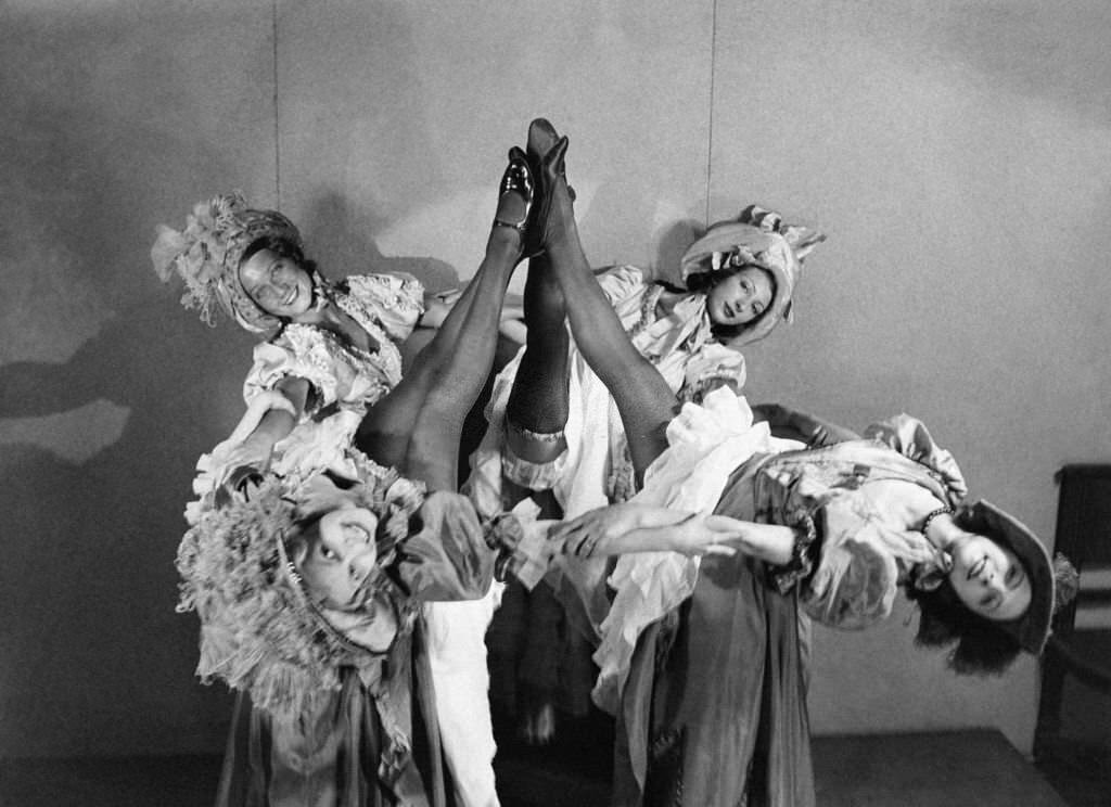French cancan dancers in a cabaret, in Paris, 1933