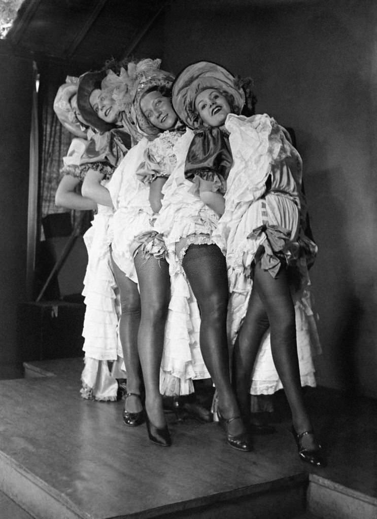 French cancan dancers in a cabaret, in Paris, 1933