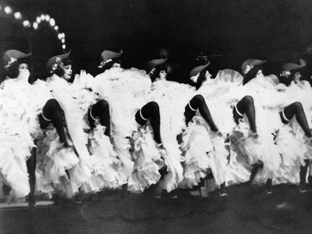 Cancan dancers on stage at Radio Music City Hall in New York City, 1900