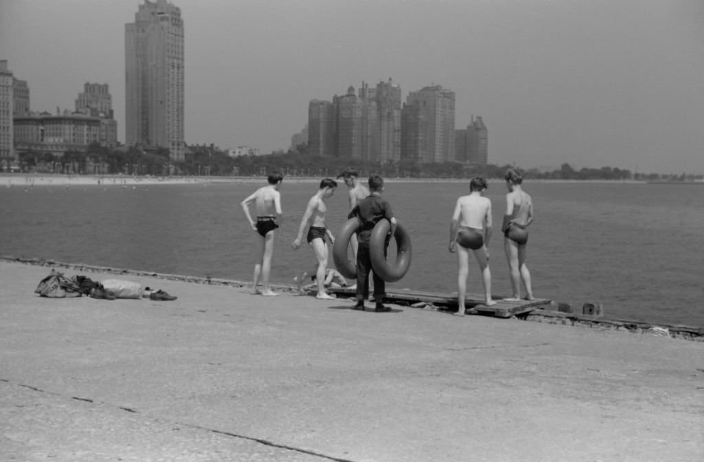 Group of Boys at Public Bathing Beach, Lake Michigan, Chicago, July 1941