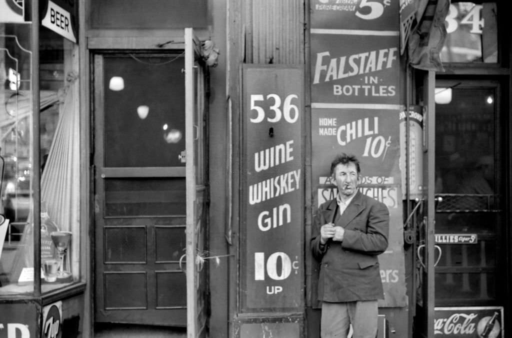 Man Smoking Cigar outside Diner, South State Street, Chicago, Illinois, July 1941