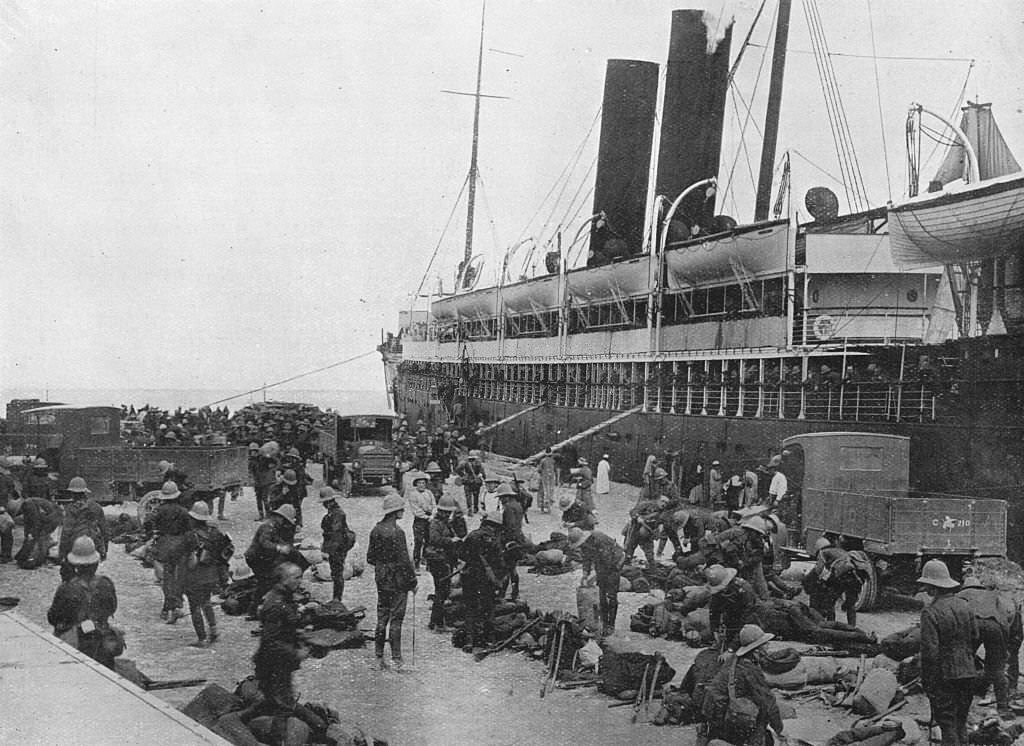 The Dardanelles Expeditionary Force Sets Out: A Transport Loading Up At Alexandria 1915