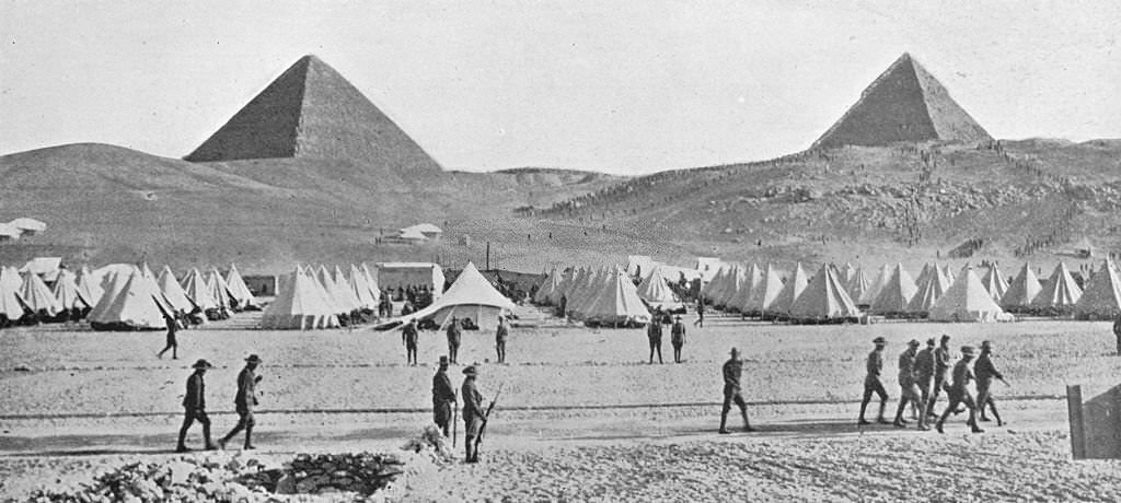 The Australian Troops in Egypt Encamped near the Pyramids 1914