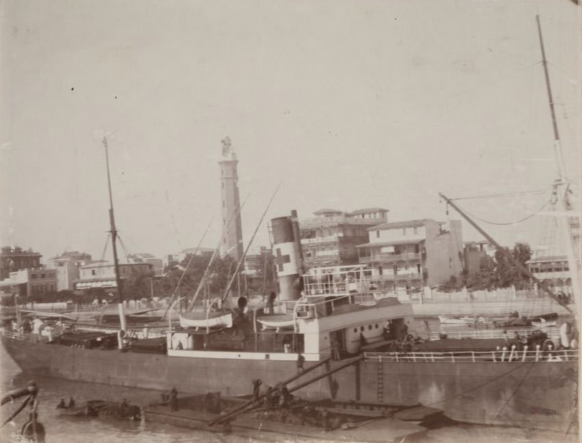 Said View of the harbourside at Port Said and a steamer, 1911