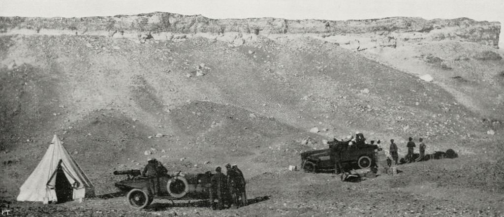 British military vehicles in Sinai desert, Egypt, 1917