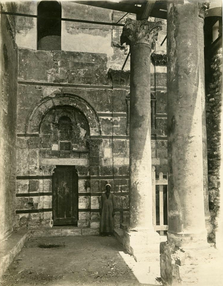 Columns and entrance, Red Convent (Deir al-Ahmar), Egypt, 1912.