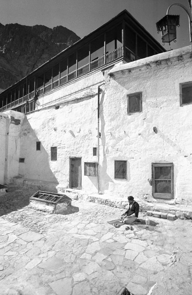 A Bedouin prays in the courtyard of Saint Catherine's Monastery in South Sinai in November 1978
