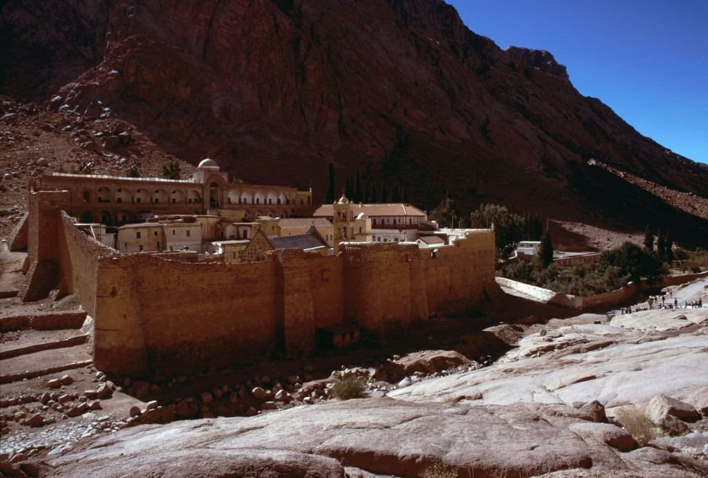 The monastery of Saint Catherine in August 1978 in the Sinai desert in Egypt.