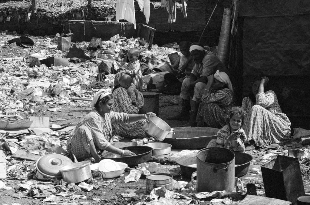 Women and children in a slum on the outskirts of Cairo in October 1978, Egypt.
