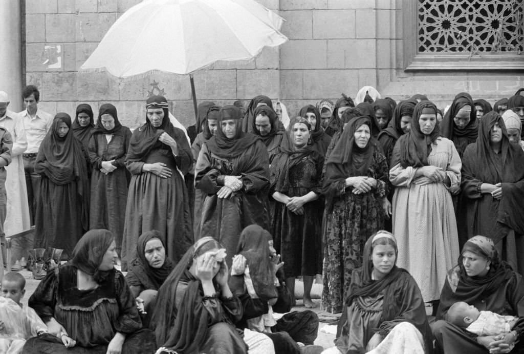Gathering of women for prayer in a Cairo street in October 1978