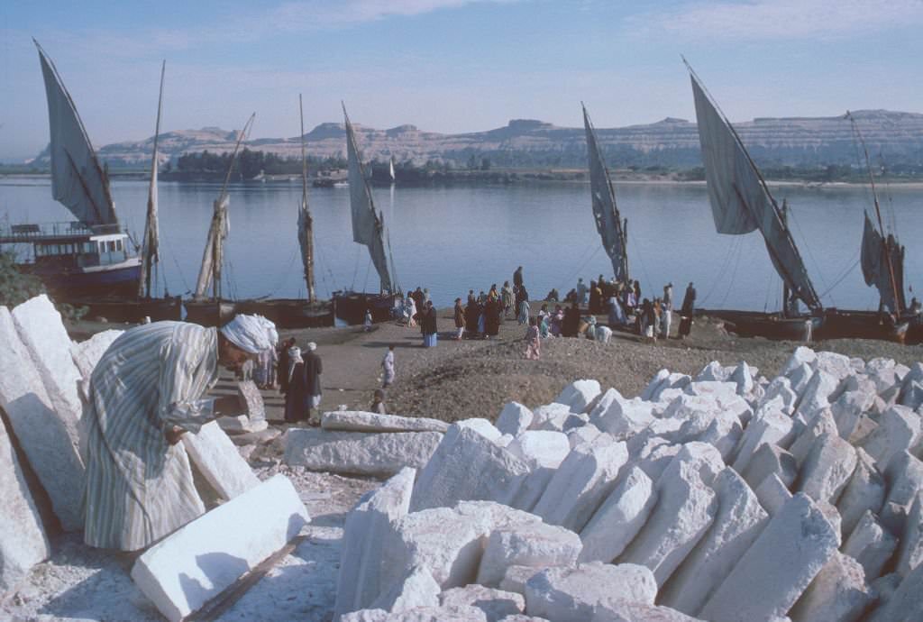 A mason working by the Nile river bed, 1977