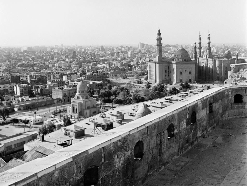 View of city and Mohammed Ali Mosque from the Cairo, 1970s