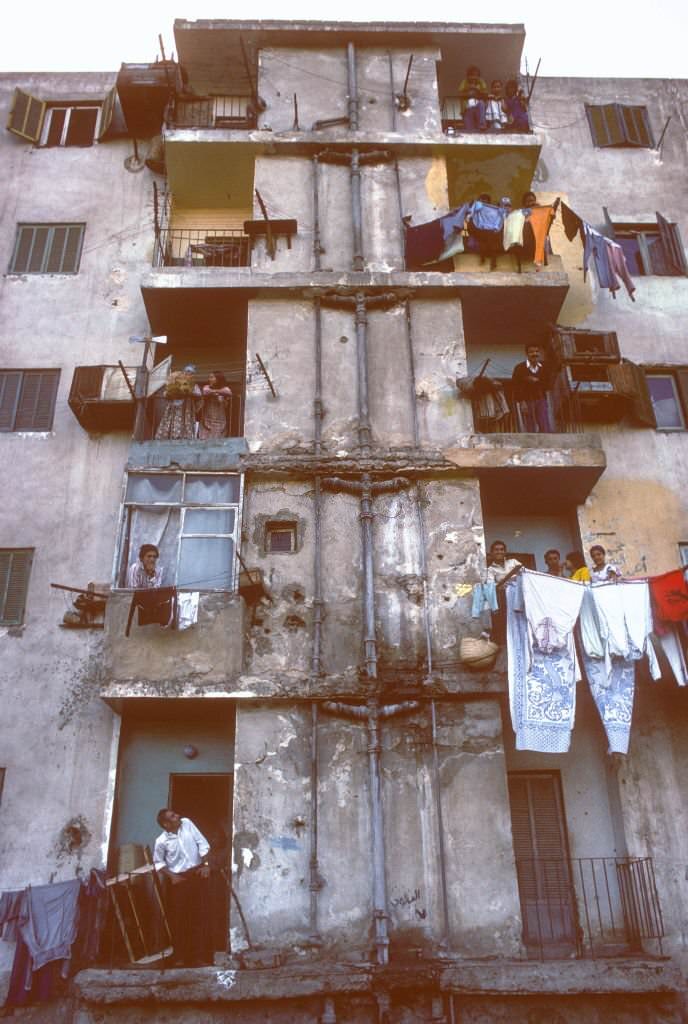 Apartment complex with their inhabitants in Cairo.
