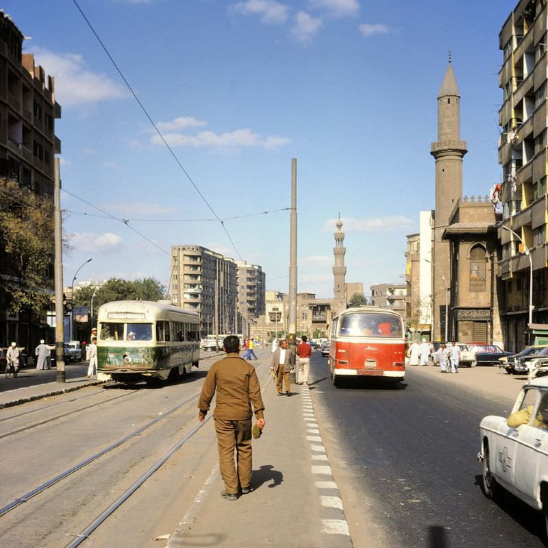 Cairo street with battered PCC streetcar tram