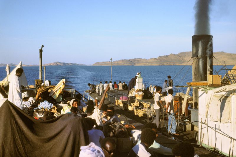 Ancient overcrowded rickety steam boat heading south to Sudan, Lake Nasser, Nubia, Egypt