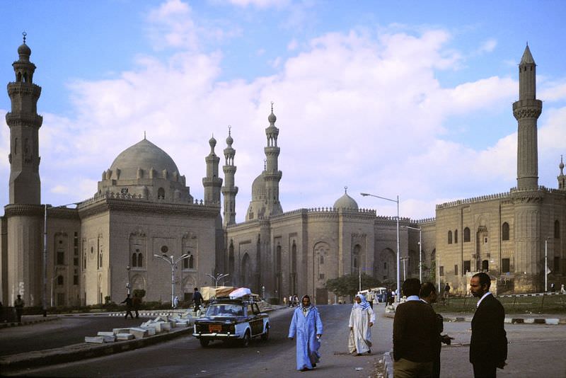 Cairo street scene with minarets and mosques