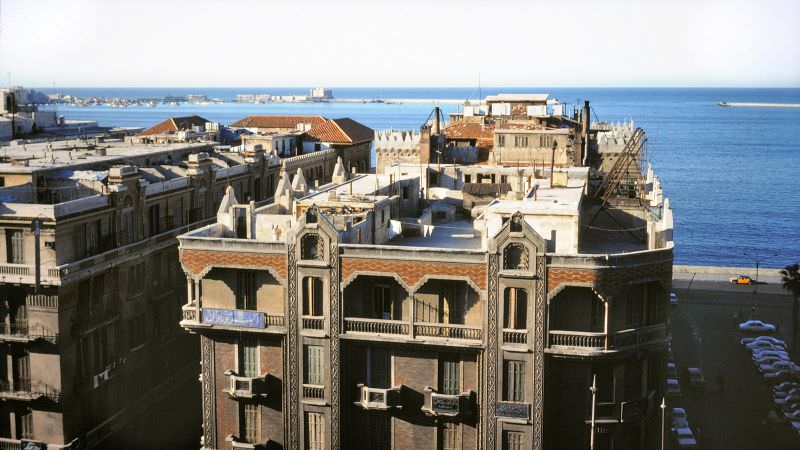 Egypt Alexandria apartment buildings and harbour