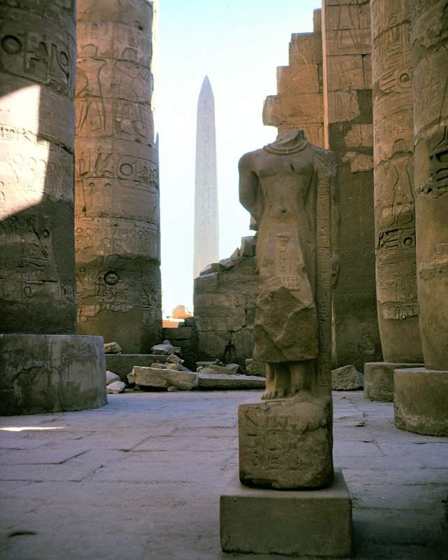 Karnak Temple complex, hieroglyphics all over massive structures, Luxor, Egypt