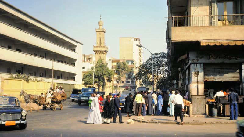 Street scene with mosque, Cairo, Egypt