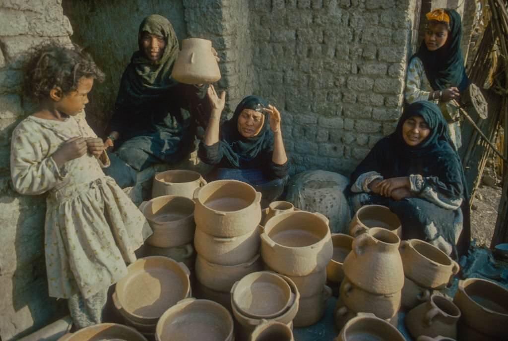 A group of women selling jugs in their village, 1970s