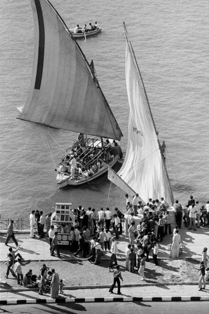 Feluccas on the Nile in Cairo in October 1973, Egypt.