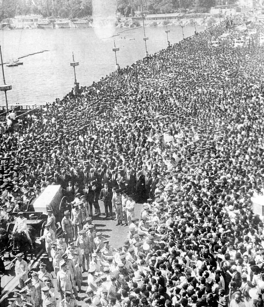Mllions of Egyptians attending the funeral of their leader Gamal Abdel Nasser who died of a heart attack in Cairo 28 September 1970.