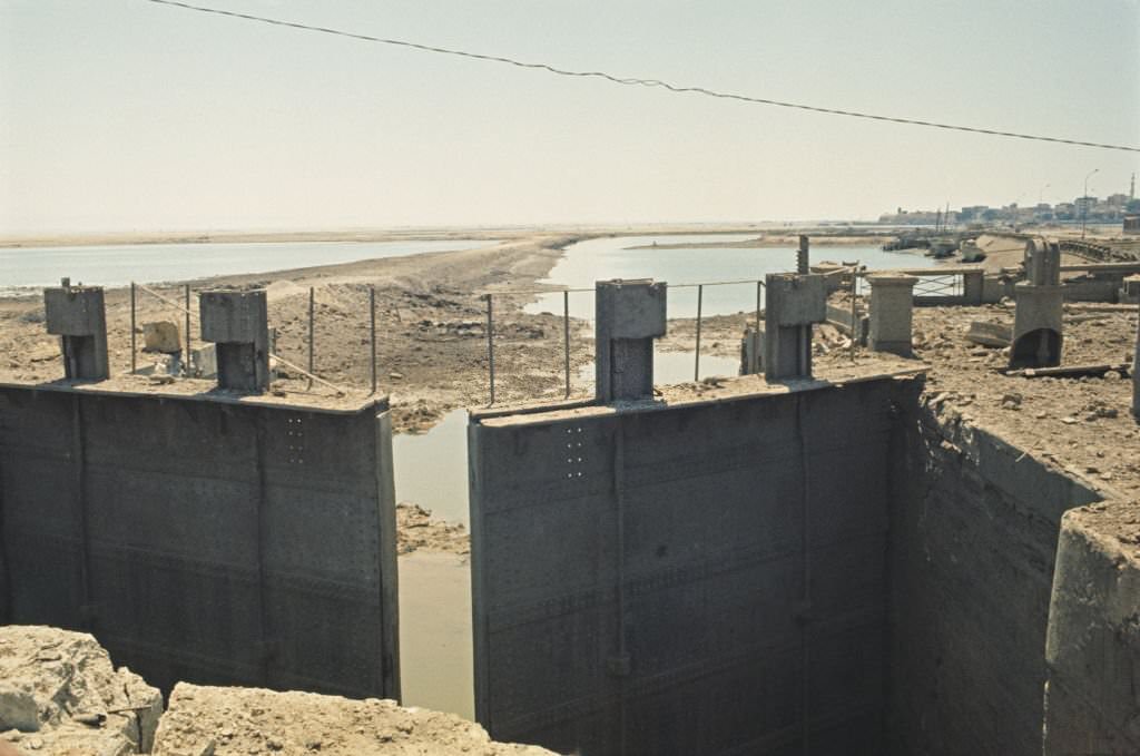 View of damaged lock gates at Port Tewfik, Suez Port at the southern end of the Suez Canal in Egypt on 8th September 1970.