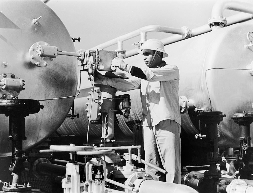 Egyptian Man Working in an Oilfield, Near Al Alamein, 1970