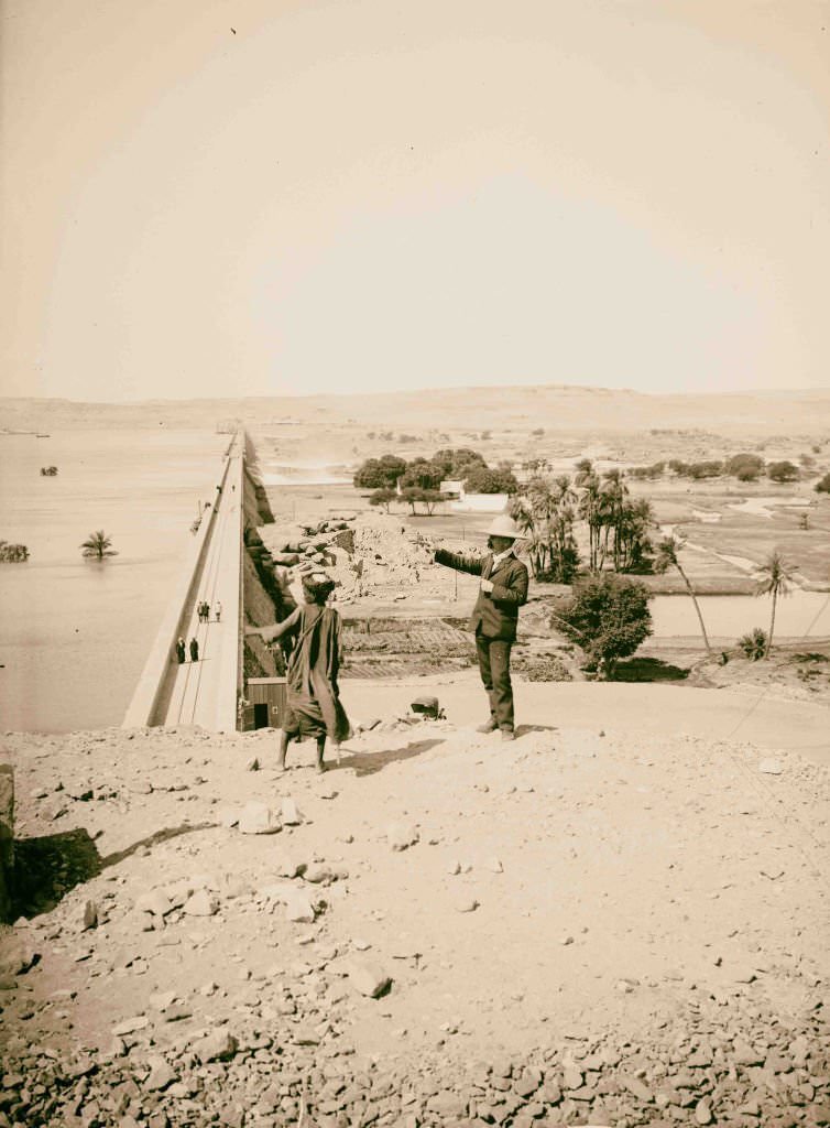 Assuan Dam, general view looking W.S.W, Egypt, 1900.