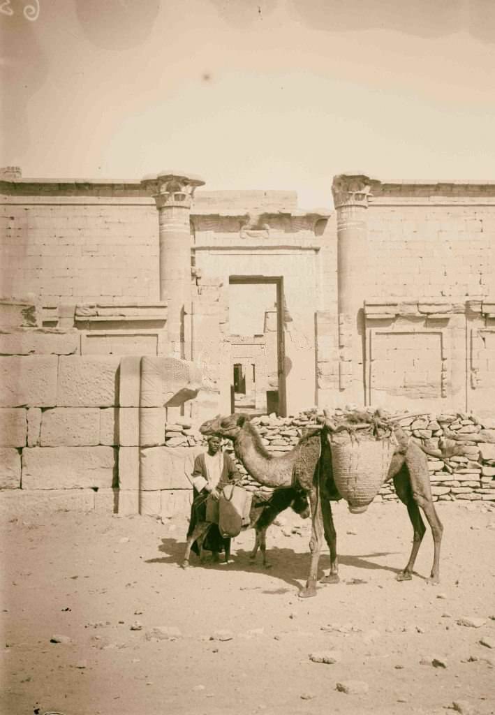 Entrance to Temple of Nektanebos, Medinet Habu, Egypt, 1900.