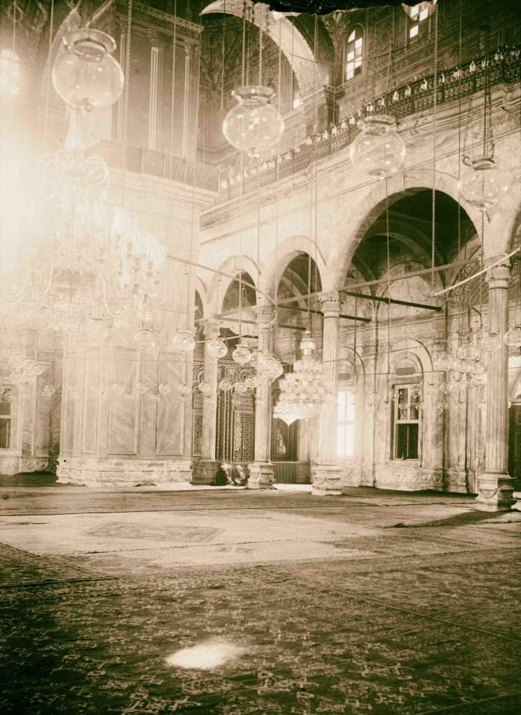 Interior of Mosque of Mohammed 'Ali Pasha, in Cairo, 1900.